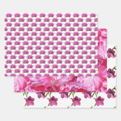 Pink Floral Wrapping Paper Sheet Set