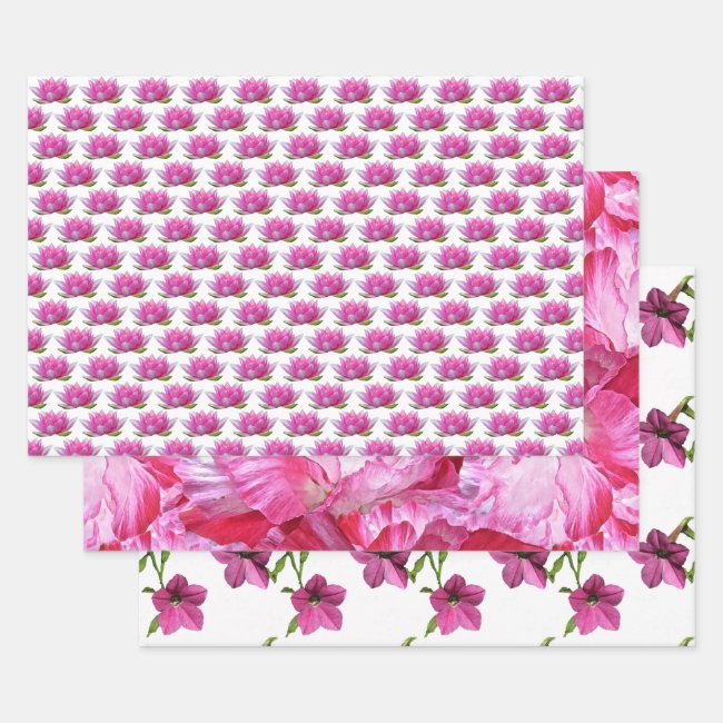 Pink Floral Wrapping Paper Sheet Set