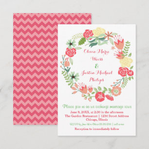 Pink Floral Wreath - 3x5 Wedding Invitation