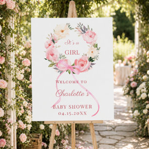 Pink floral wreath Baby Shower welcome Foam Board