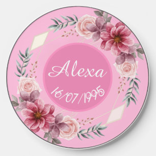 Pink Floral Wreath Birthday Wireless Charger