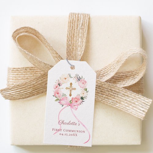 Pink floral wreath bow First Communion DIY