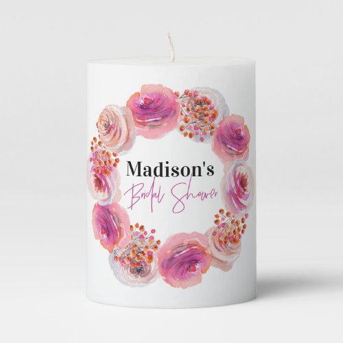 Pink Floral Wreath Bridal Shower Favor Candle