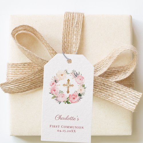 Pink floral wreath cross First Communion DIY