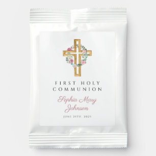 Pink Floral Wreath Cross Girl First Communion Hot Chocolate Drink Mix