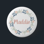 Pink Floral Wreath Custom Name Badge Button<br><div class="desc">Cute name badge for school or work</div>