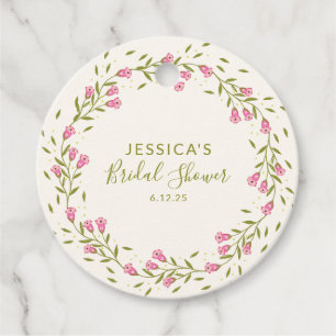 Pink Floral Wreath Custom Spring Bridal Shower  Favor Tags