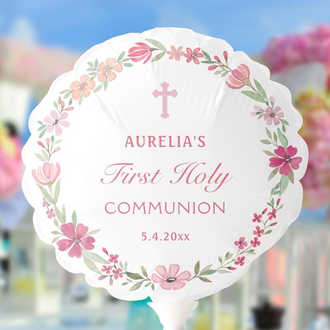 Pink Floral Wreath First Communion Balloon (Creator Uploaded)