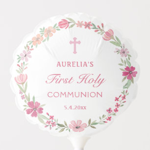 Pink Floral Wreath First Communion Balloon