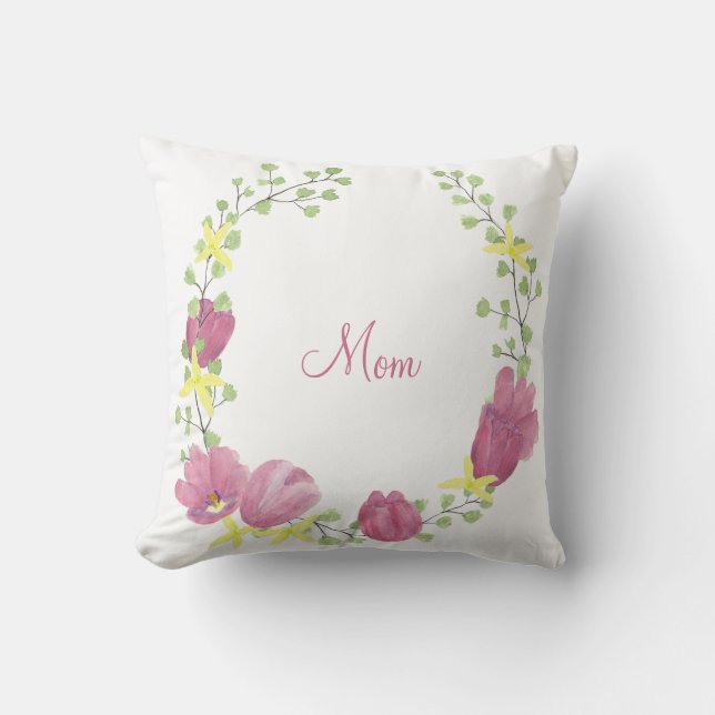 Pink Floral Wreath | Mom Throw Pillow (Front)