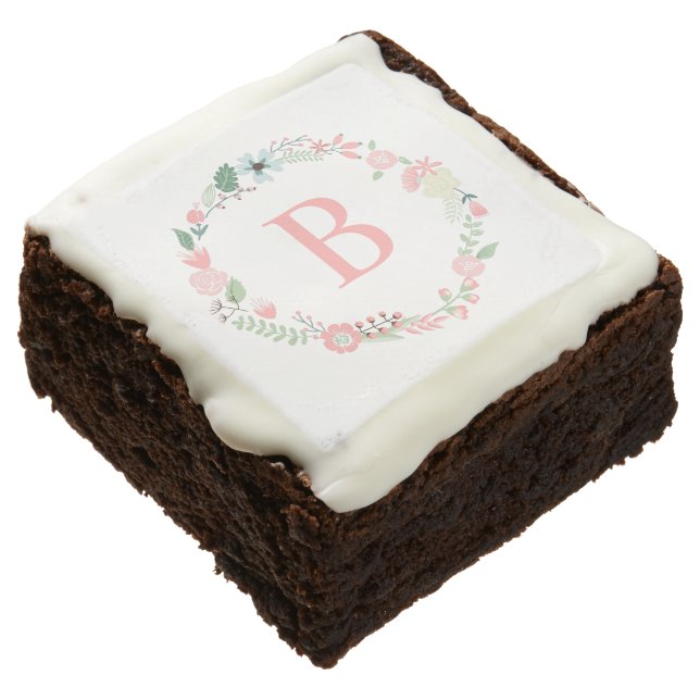 Pink Floral Wreath Monogram Brownie (Angled)