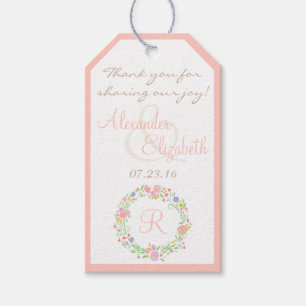 Pink Floral Wreath - Monogrammed Gift Tags