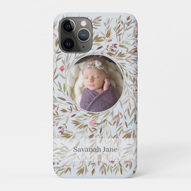 Pink Floral Wreath Personalized Photo Case-Mate iPhone Case (Back)
