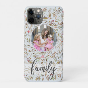 Pink Floral Wreath Personalized Photo Family iPhone 11 Pro Case