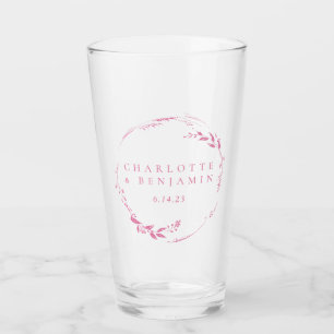 Pink Floral Wreath Personalized Wedding Date  Glass