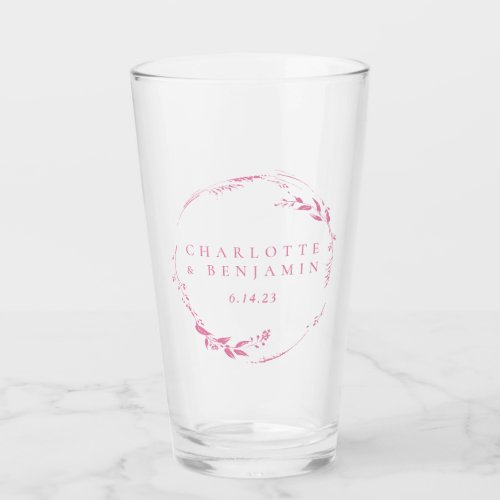 Pink Floral Wreath Personalized Wedding Date  Glass