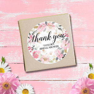 Pink Floral Wreath Thank You Classic Round Sticker