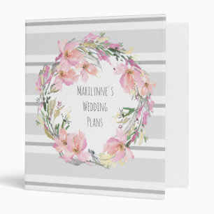 Pink Floral Wreath Watercolor Personalized 3 Ring Binder