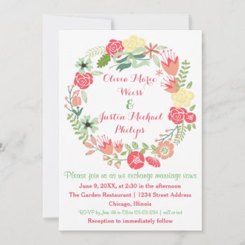 Pink Floral Wreath - Wedding Invitation by Midesigns55555 at Zazzle