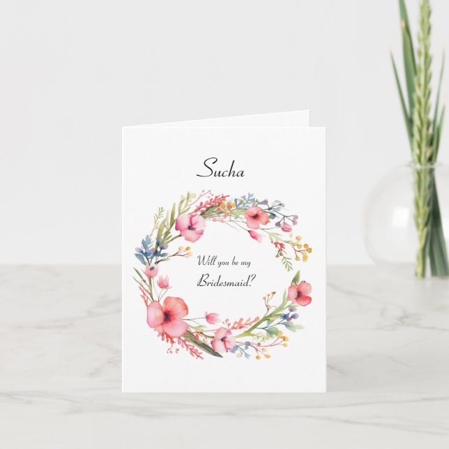 Pink Floral Wreath Wedding Party Proposal Invitation (Front)