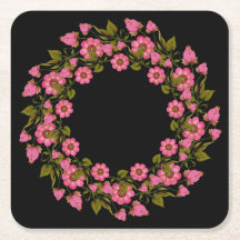 Pink Floral Wreaths | Wedding Paper Coaster