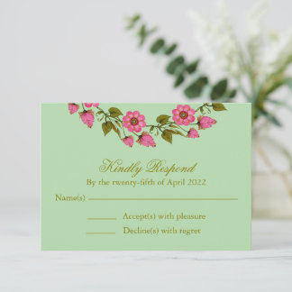 Pink Floral Wreaths | Wedding RSVP Card