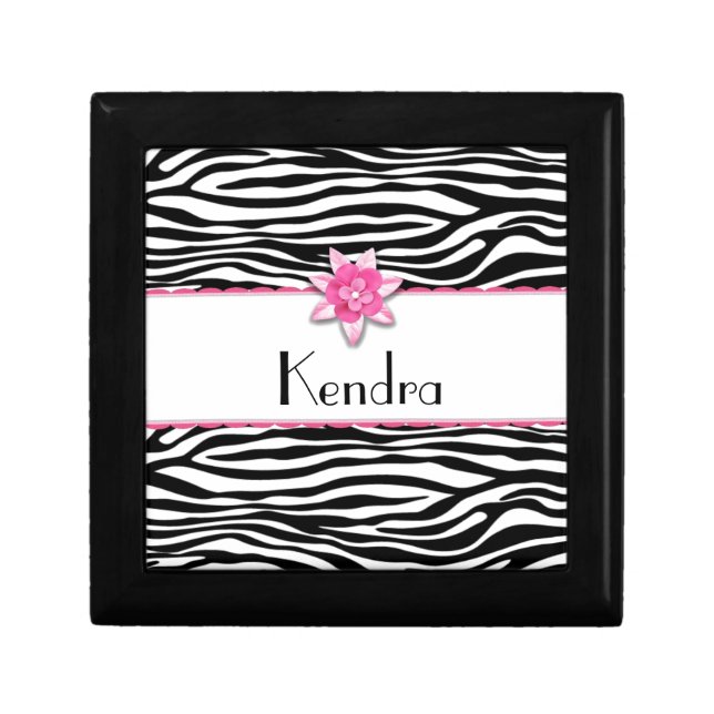 Pink floral zebra print keepsake box (Front)