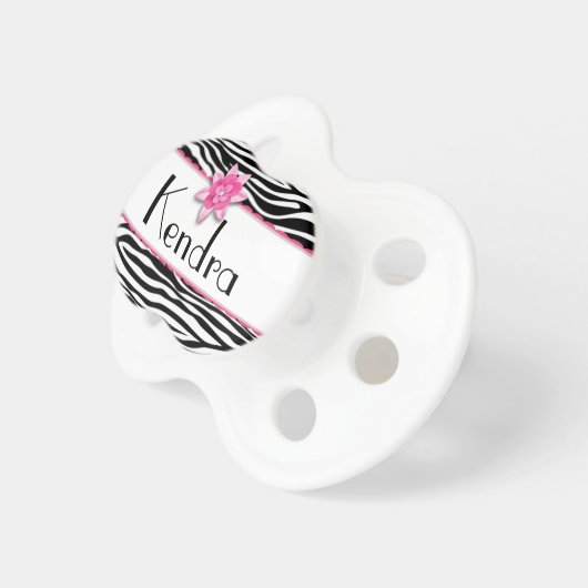 Pink floral zebra print pacifier (Front Right)