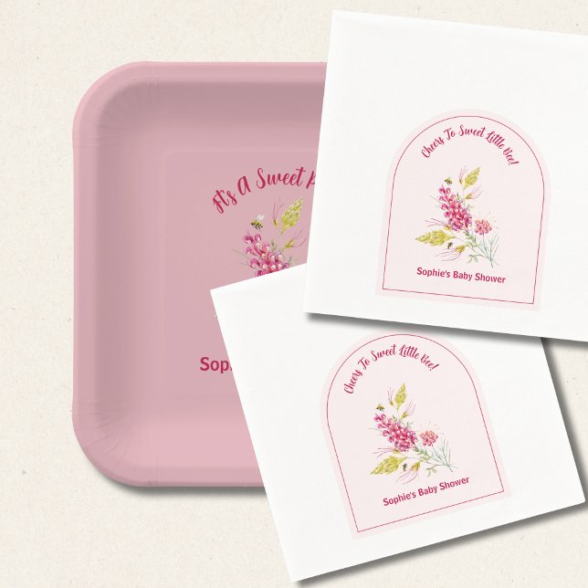Pink Florals And Bumble Bee A Sweet Little Bee Napkins (Creator Uploaded)