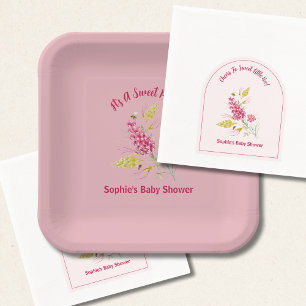 Pink Florals And Bumble Bee A Sweet Little Bee Paper Plates
