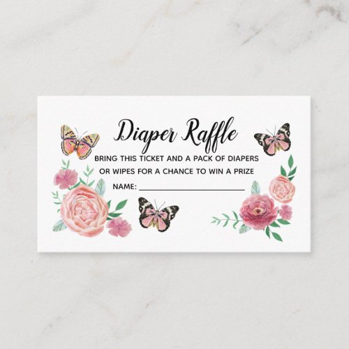 Pink Florals and Butterflies Diaper Raffle Ticket Enclosure Card