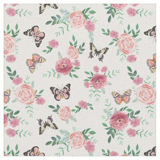 Pink Florals and Butterflies Fabric