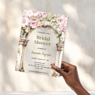 Pink florals arch beige clear Bridal Shower Acrylic Invitations