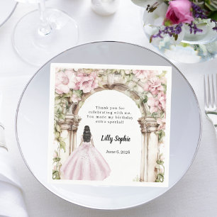 Pink florals arch dress birthday napkins