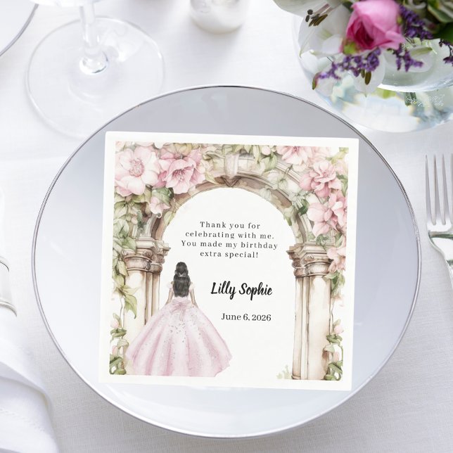 Pink florals arch dress birthday napkins (Creator Uploaded)