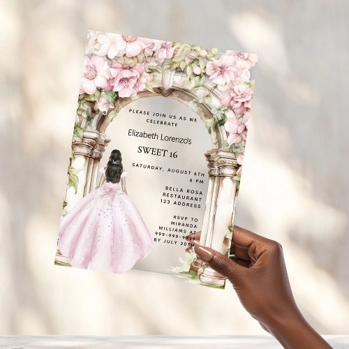 Pink florals arch dress clear Sweet 16 Acrylic Invitations