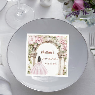 Pink florals arch dress Quinceanera Napkins