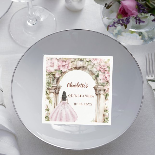 Pink florals arch dress Quinceanera Napkins (Creator Uploaded)