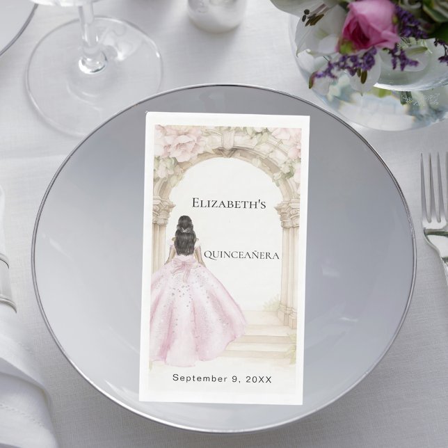 Pink florals arch dress Quinceanera Paper Guest Towels (Creator Uploaded)