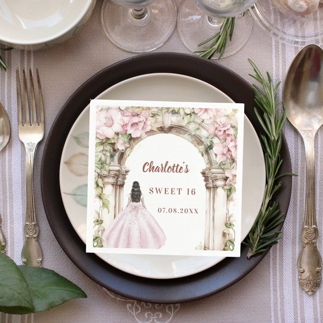 Pink florals arch dress Sweet 16 luncheon Napkins (Creator Uploaded)
