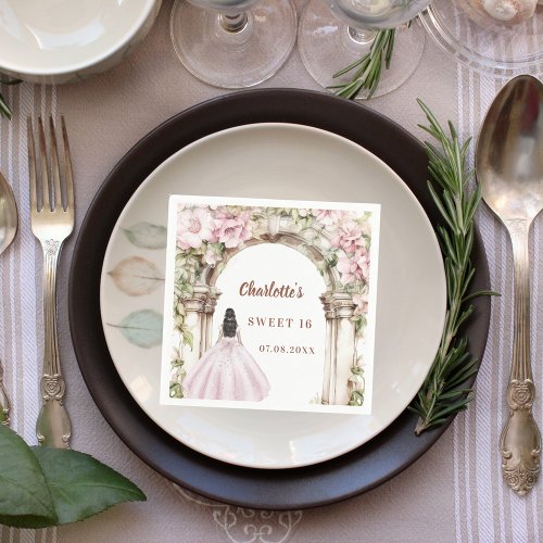Pink florals arch dress Sweet 16 Napkins