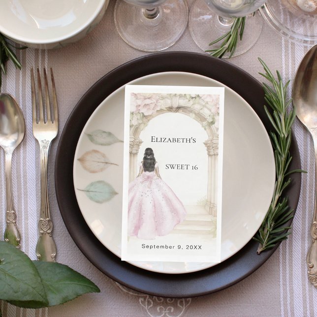 Pink florals arch dress Sweet 16 Paper Guest Towels (Creator Uploaded)