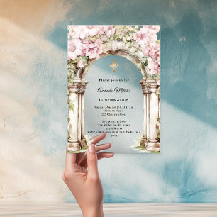 Pink florals arch girl Confirmation Acrylic Invitations