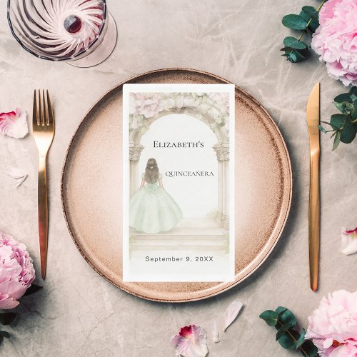 Pink florals arch green dress birthday luncheon paper guest towels