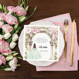 Pink florals arch green dress birthday napkins