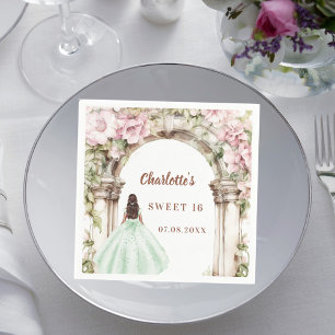 Pink florals arch green dress Sweet 16 luncheon Napkins