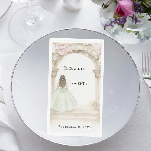 Pink florals arch green dress Sweet 16 Paper Guest Towels