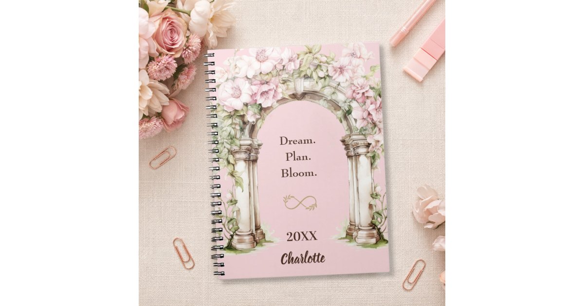 Pink florals arch inspirational quote notebook | Zazzle