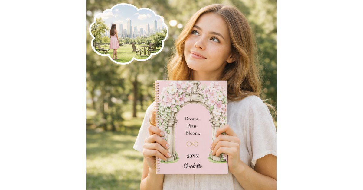 Pink florals arch inspirational quote notebook | Zazzle