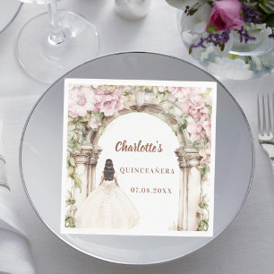Pink florals arch ivory dress Quinceanera luncheon Napkins